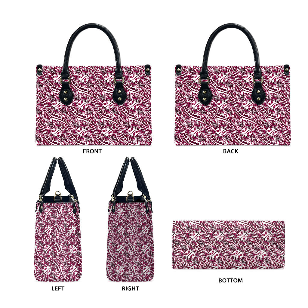 Hibiscus Bloom Island Tribal Waves Leather Bag Pink Polynesian Pattern