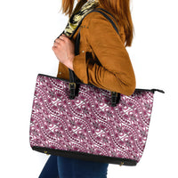 Hibiscus Bloom Island Tribal Waves Leather Tote Bag Pink Polynesian Pattern