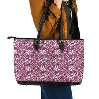 Hibiscus Bloom Island Tribal Waves Leather Tote Bag Pink Polynesian Pattern