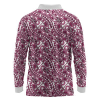 Hibiscus Bloom Island Tribal Waves Long Sleeve Polo Shirt Pink Polynesian Pattern LT01 - Polynesian Pride