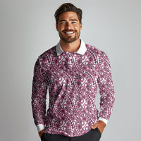 Hibiscus Bloom Island Tribal Waves Long Sleeve Polo Shirt Pink Polynesian Pattern LT01 - Polynesian Pride