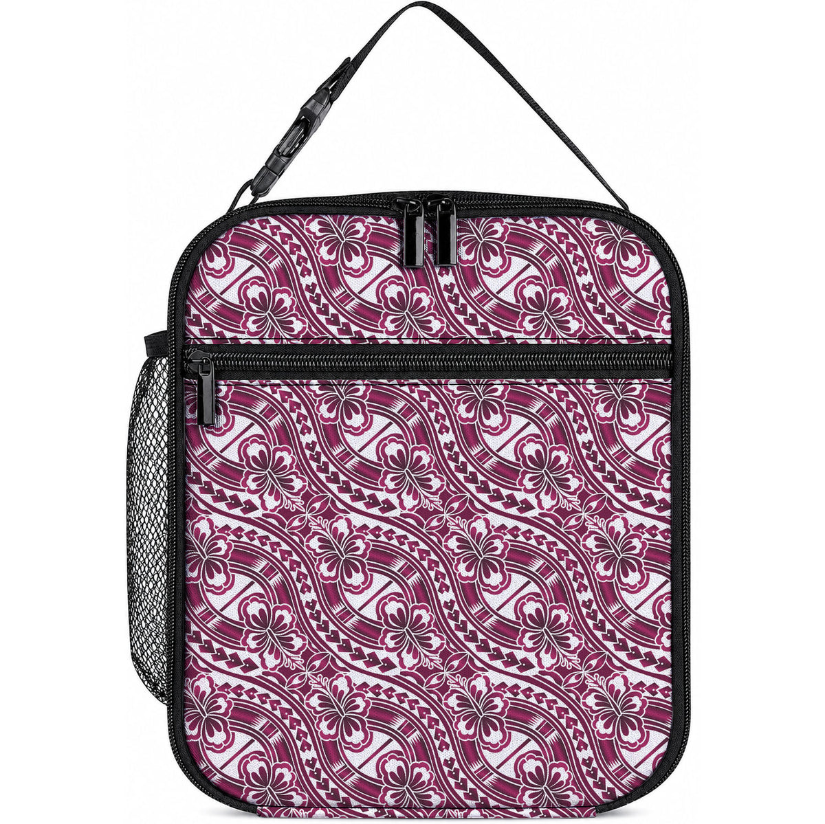 Hibiscus Bloom Island Tribal Waves Lunch Bag Pink Polynesian Pattern