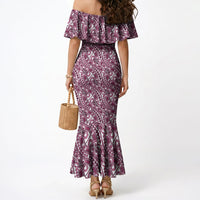 Hibiscus Bloom Island Tribal Waves Mermaid Dress Pink Polynesian Pattern