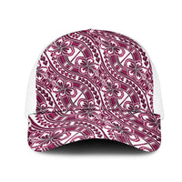 Hibiscus Bloom Island Tribal Waves Mesh Trucker Cap Pink Polynesian Pattern