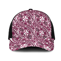 Hibiscus Bloom Island Tribal Waves Mesh Trucker Cap Pink Polynesian Pattern