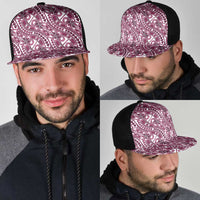 Hibiscus Bloom Island Tribal Waves Mesh Trucker Cap Pink Polynesian Pattern