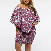 Hibiscus Bloom Island Tribal Waves Off Shoulder Short Dress Pink Polynesian Pattern