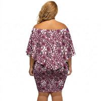 Hibiscus Bloom Island Tribal Waves Off Shoulder Short Dress Pink Polynesian Pattern