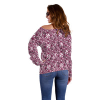 Hibiscus Bloom Island Tribal Waves Off Shoulder Sweater Pink Polynesian Pattern LT01 - Polynesian Pride