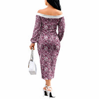 Hibiscus Bloom Island Tribal Waves Off The Shoulder Long Sleeve Dress Pink Polynesian Pattern LT01 - Polynesian Pride