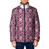 Hibiscus Bloom Island Tribal Waves Padded Jacket Pink Polynesian Pattern