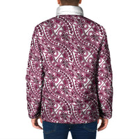 Hibiscus Bloom Island Tribal Waves Padded Jacket Pink Polynesian Pattern