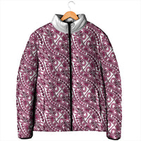 Hibiscus Bloom Island Tribal Waves Padded Jacket Pink Polynesian Pattern