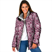 Hibiscus Bloom Island Tribal Waves Padded Jacket Pink Polynesian Pattern