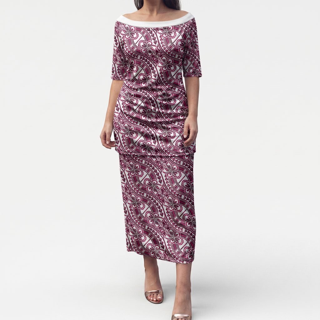 Hibiscus Bloom Island Tribal Waves Puletasi Pink Polynesian Pattern