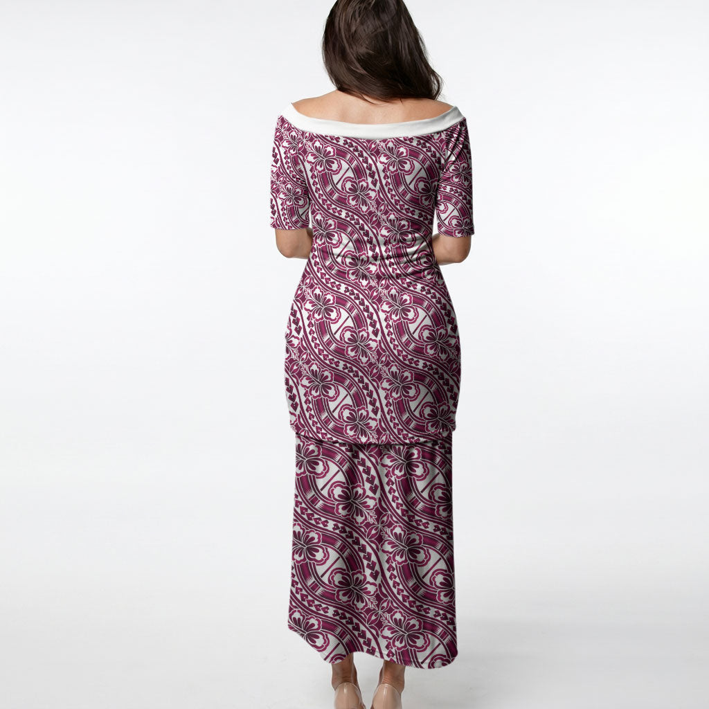 Hibiscus Bloom Island Tribal Waves Puletasi Pink Polynesian Pattern
