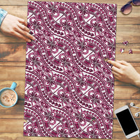 Hibiscus Bloom Island Tribal Waves Puzzle Pink Polynesian Pattern