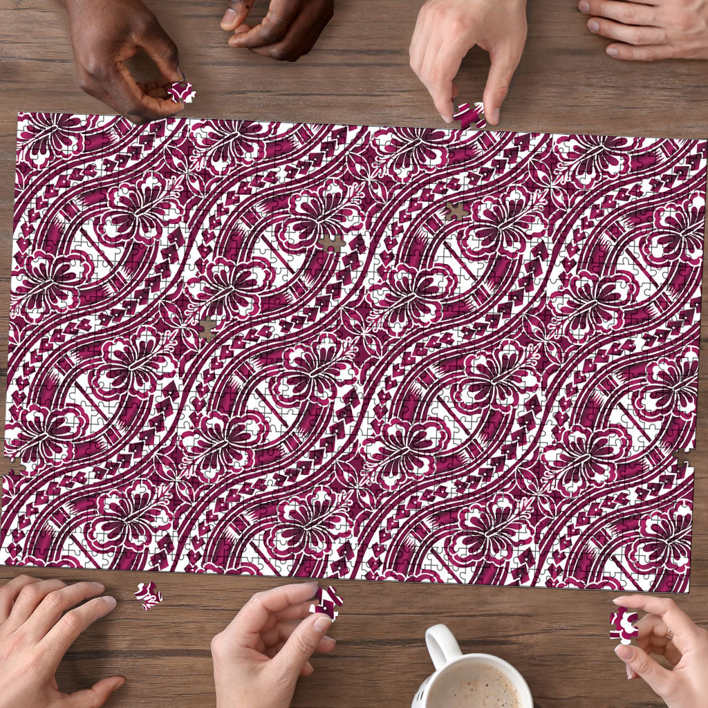 Hibiscus Bloom Island Tribal Waves Puzzle Pink Polynesian Pattern