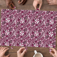 Hibiscus Bloom Island Tribal Waves Puzzle Pink Polynesian Pattern