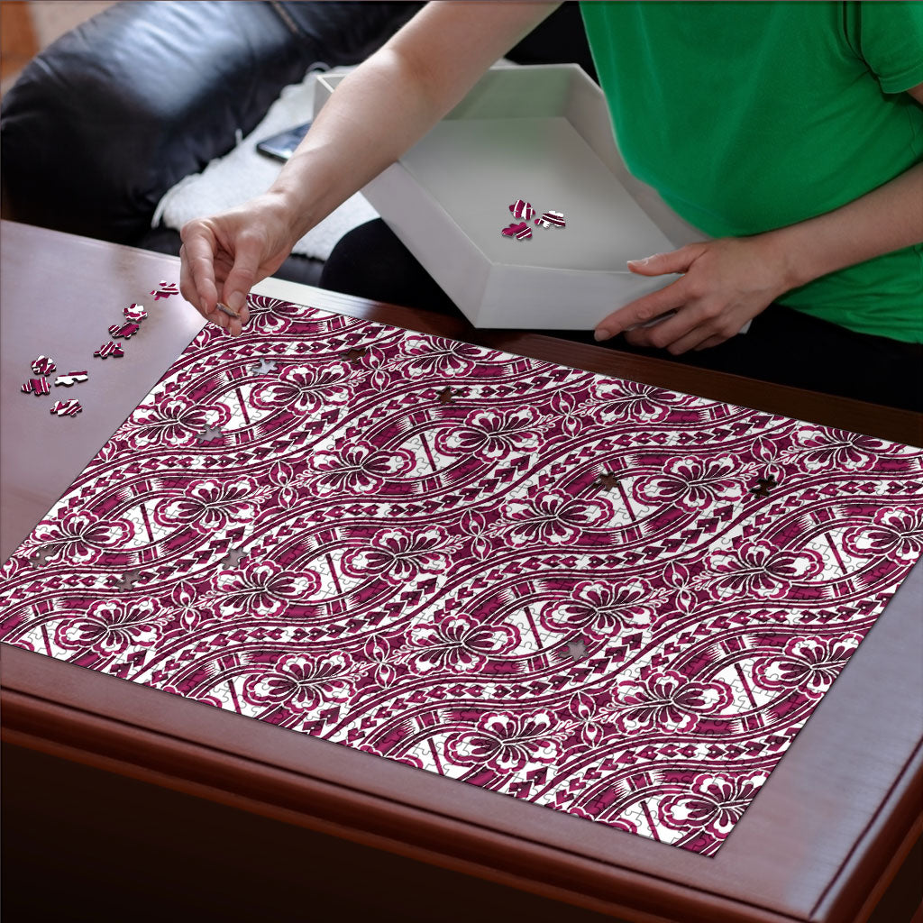 Hibiscus Bloom Island Tribal Waves Puzzle Pink Polynesian Pattern