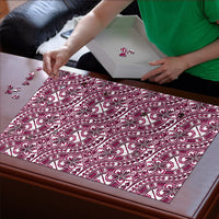 Hibiscus Bloom Island Tribal Waves Puzzle Pink Polynesian Pattern