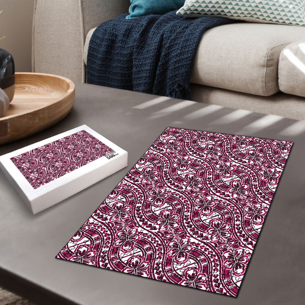 Hibiscus Bloom Island Tribal Waves Puzzle Pink Polynesian Pattern