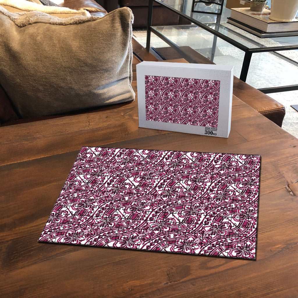 Hibiscus Bloom Island Tribal Waves Puzzle Pink Polynesian Pattern