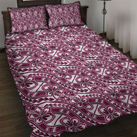 Hibiscus Bloom Island Tribal Waves Quilt Bed Set Pink Polynesian Pattern