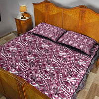 Hibiscus Bloom Island Tribal Waves Quilt Bed Set Pink Polynesian Pattern