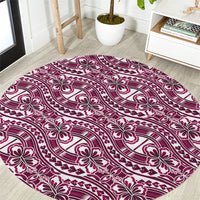 Hibiscus Bloom Island Tribal Waves Round Carpet Pink Polynesian Pattern