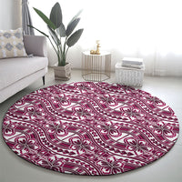 Hibiscus Bloom Island Tribal Waves Round Carpet Pink Polynesian Pattern