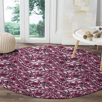 Hibiscus Bloom Island Tribal Waves Round Carpet Pink Polynesian Pattern