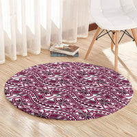 Hibiscus Bloom Island Tribal Waves Round Carpet Pink Polynesian Pattern