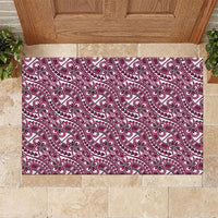 Hibiscus Bloom Island Tribal Waves Rubber Doormat Pink Polynesian Pattern