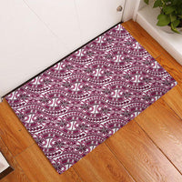 Hibiscus Bloom Island Tribal Waves Rubber Doormat Pink Polynesian Pattern