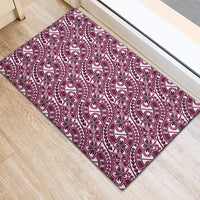 Hibiscus Bloom Island Tribal Waves Rubber Doormat Pink Polynesian Pattern