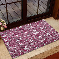 Hibiscus Bloom Island Tribal Waves Rubber Doormat Pink Polynesian Pattern