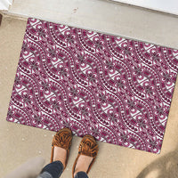 Hibiscus Bloom Island Tribal Waves Rubber Doormat Pink Polynesian Pattern
