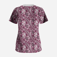Hibiscus Bloom Island Tribal Waves Scrub Top Pink Polynesian Pattern
