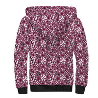 Hibiscus Bloom Island Tribal Waves Sherpa Hoodie Pink Polynesian Pattern