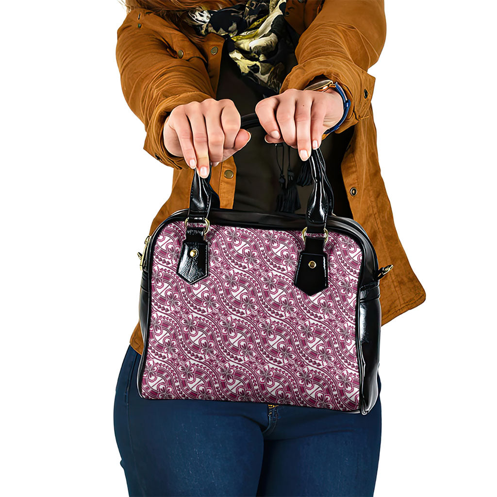 Hibiscus Bloom Island Tribal Waves Shoulder Handbag Pink Polynesian Pattern
