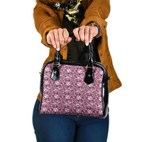 Hibiscus Bloom Island Tribal Waves Shoulder Handbag Pink Polynesian Pattern