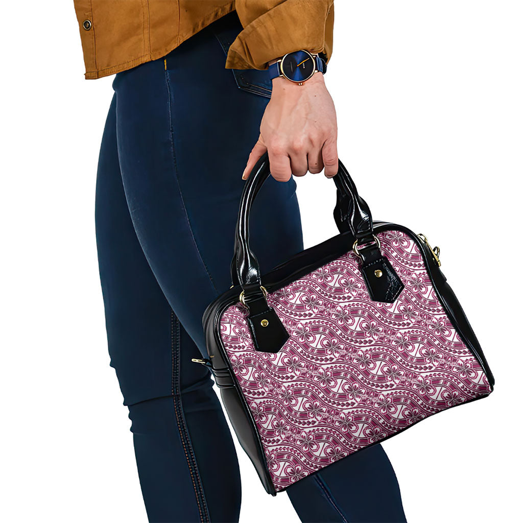 Hibiscus Bloom Island Tribal Waves Shoulder Handbag Pink Polynesian Pattern