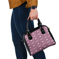 Hibiscus Bloom Island Tribal Waves Shoulder Handbag Pink Polynesian Pattern