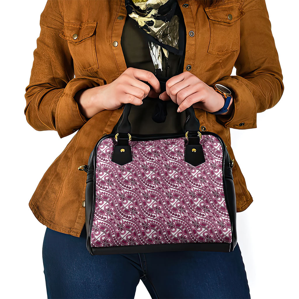 Hibiscus Bloom Island Tribal Waves Shoulder Handbag Pink Polynesian Pattern