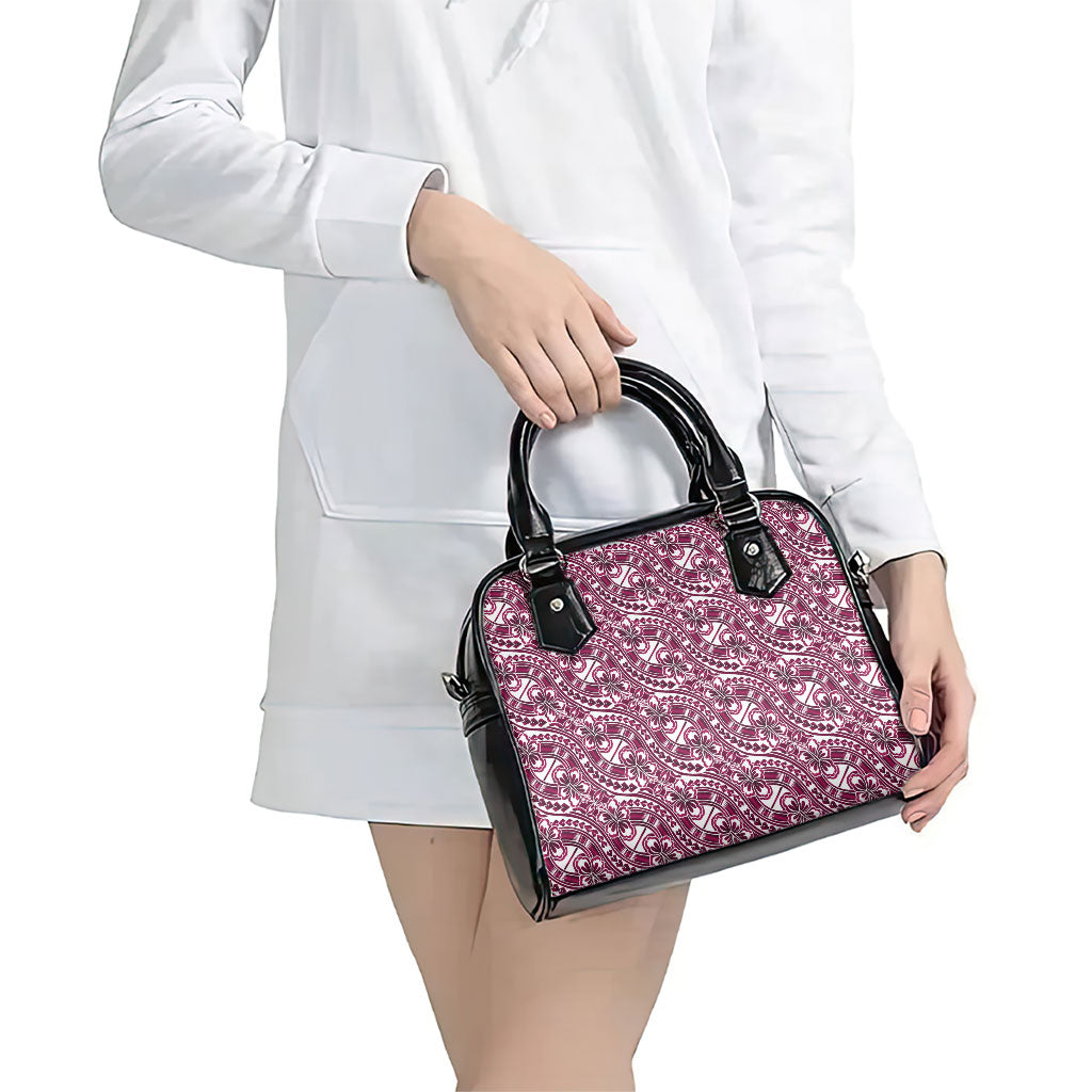 Hibiscus Bloom Island Tribal Waves Shoulder Handbag Pink Polynesian Pattern