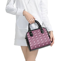 Hibiscus Bloom Island Tribal Waves Shoulder Handbag Pink Polynesian Pattern