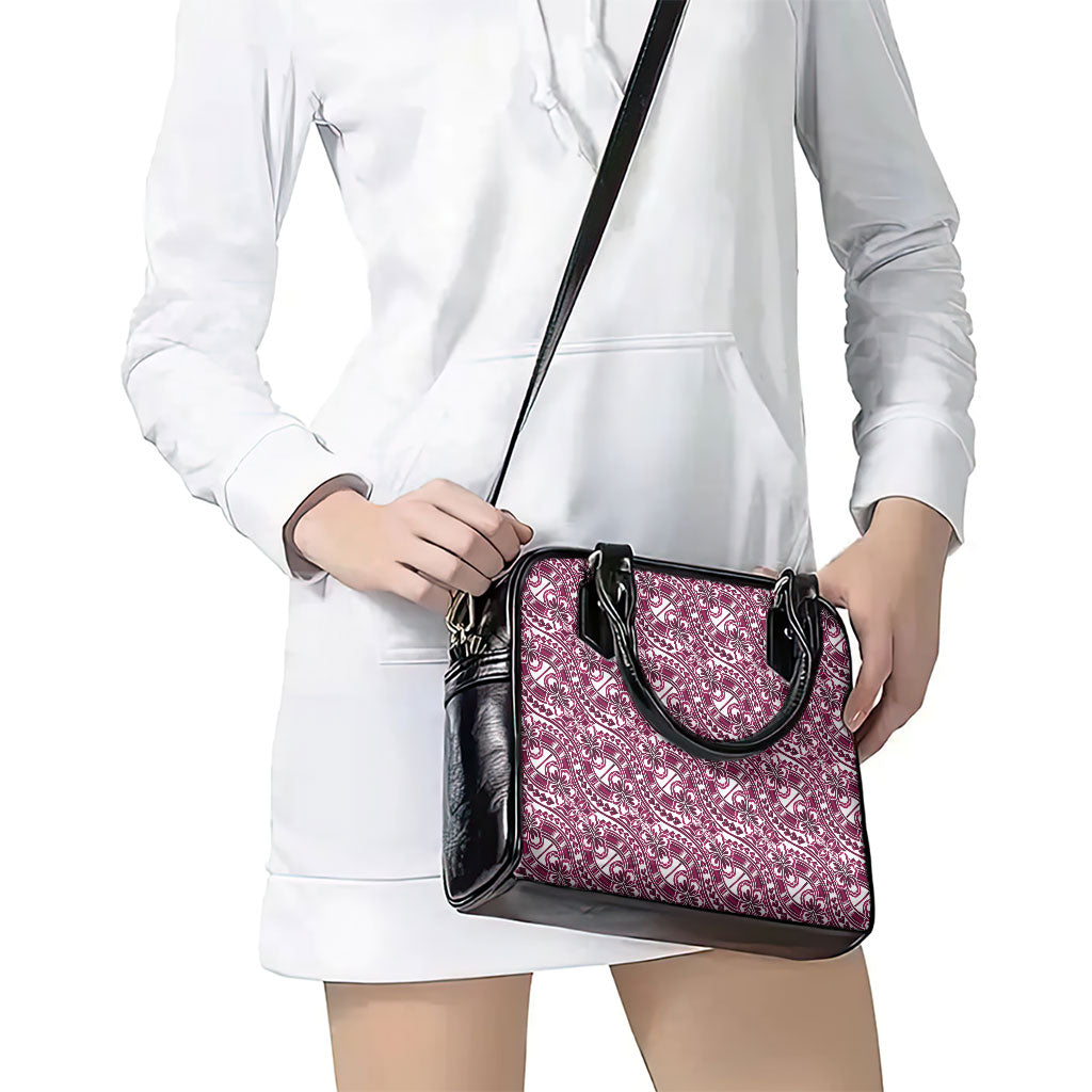 Hibiscus Bloom Island Tribal Waves Shoulder Handbag Pink Polynesian Pattern
