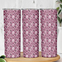 Hibiscus Bloom Island Tribal Waves Skinny Tumbler Pink Polynesian Pattern