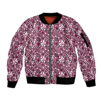 Hibiscus Bloom Island Tribal Waves Sleeve Zip Bomber Jacket Pink Polynesian Pattern